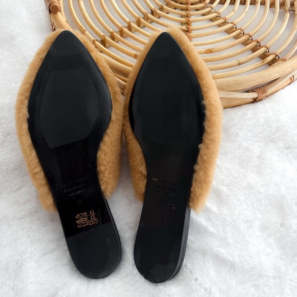 Jenni Kayne Shearling Mules Natural Tan Pointed Toe - Picture 9 of 10